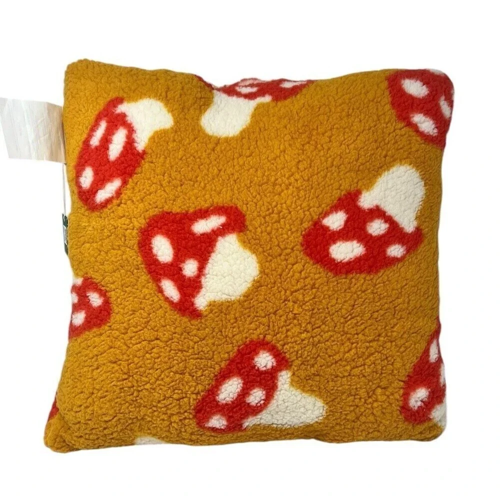 Urban Outfitters Mushroom Amped Sherpa Fleece Overstuffed Throw Pillow Soft NEW